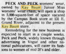 Kay Baum - March 1977 Mention Of Peck And Peck (newer photo)
